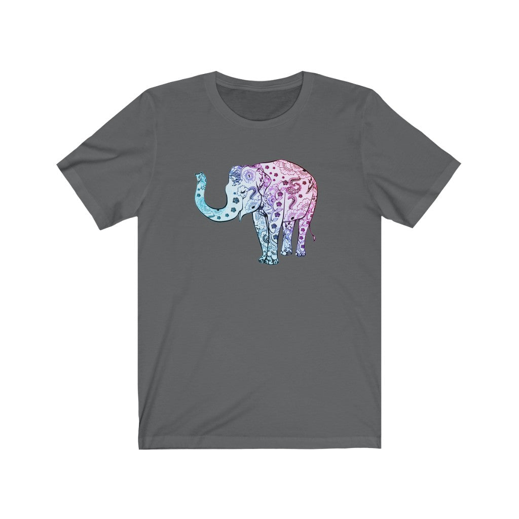 Cheerful Women's Elephant Shirt - Short Sleeve Unisex Elephant Tee, Cute Boho Elephant Print on Shirt, Smiling Elephant Shirt