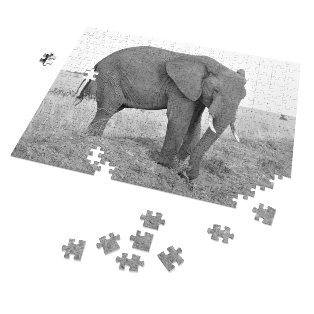 Elephant Deep in Thought Puzzle with 252 Pieces or 500 Pieces | Black and White Elephant Jigsaw Puzzle | Safari Destination Puzzle