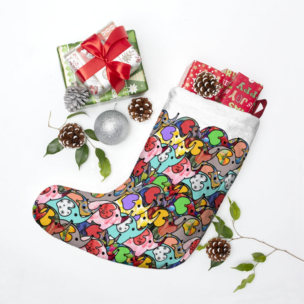 Elephant Gathering Christmas Stockings with Multicolored Elephants - Colorful Elephant Christmas Stocking