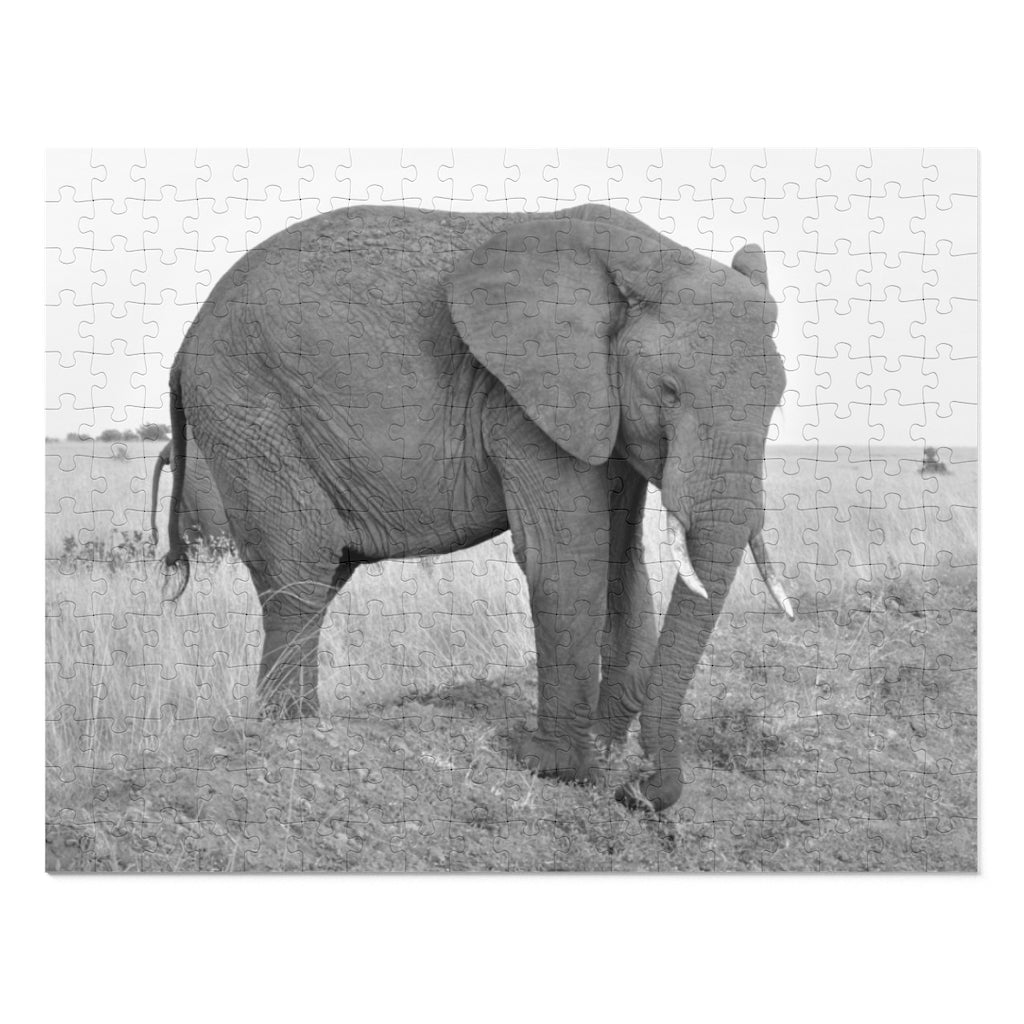 Elephant Deep in Thought Puzzle with 252 Pieces or 500 Pieces | Black and White Elephant Jigsaw Puzzle | Safari Destination Puzzle
