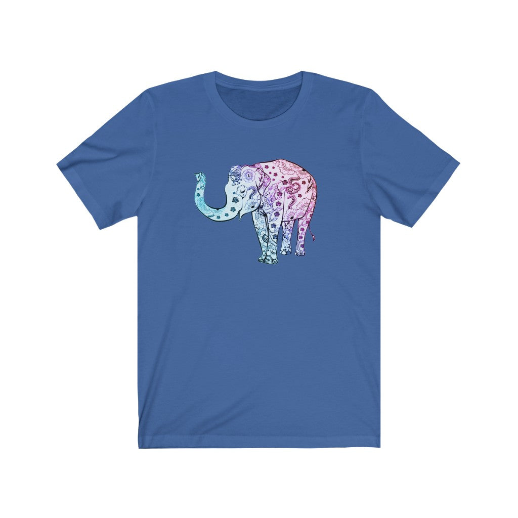 Cheerful Women's Elephant Shirt - Short Sleeve Unisex Elephant Tee, Cute Boho Elephant Print on Shirt, Smiling Elephant Shirt