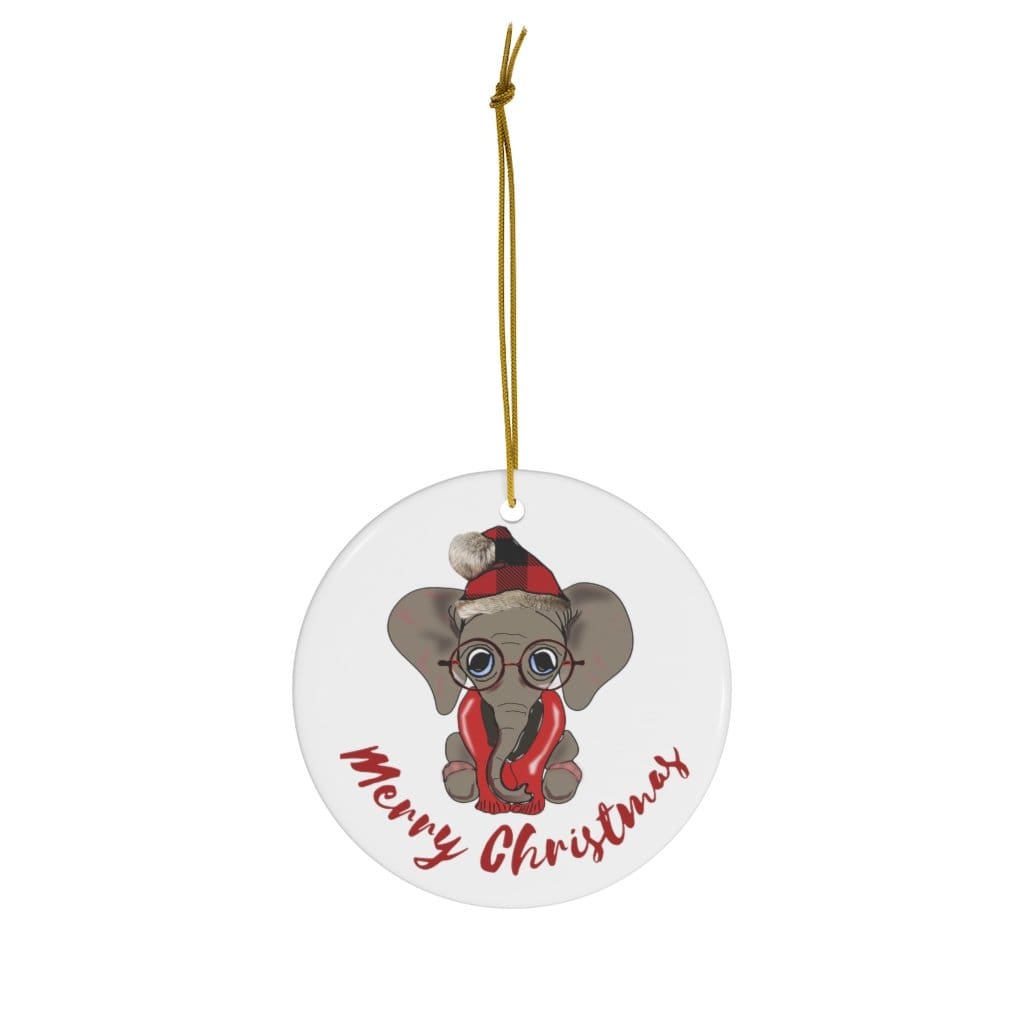 Ceramic Elephant Ornament - Adorable Elephant in Buffalo Print Home Decor Circle / One Size