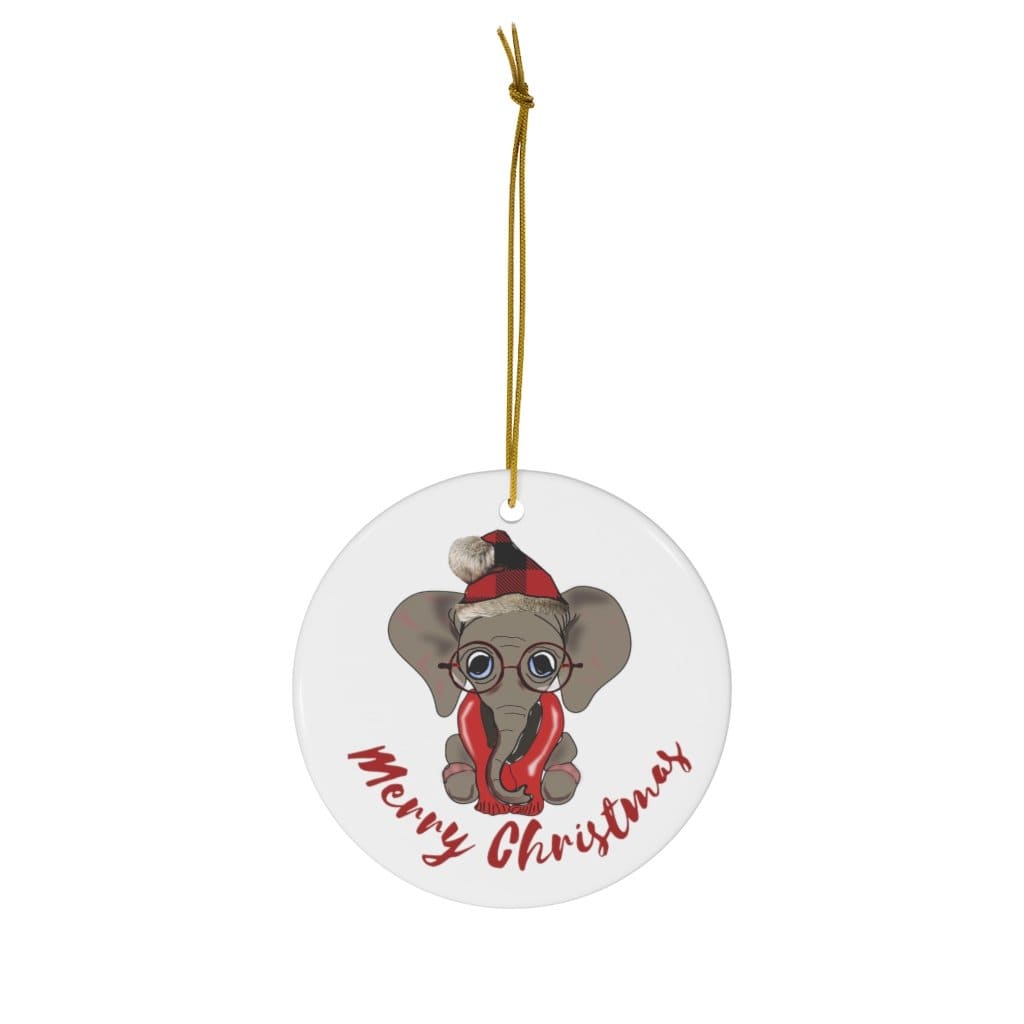 Ceramic Elephant Ornament - Adorable Elephant in Buffalo Print Home Decor Circle / One Size
