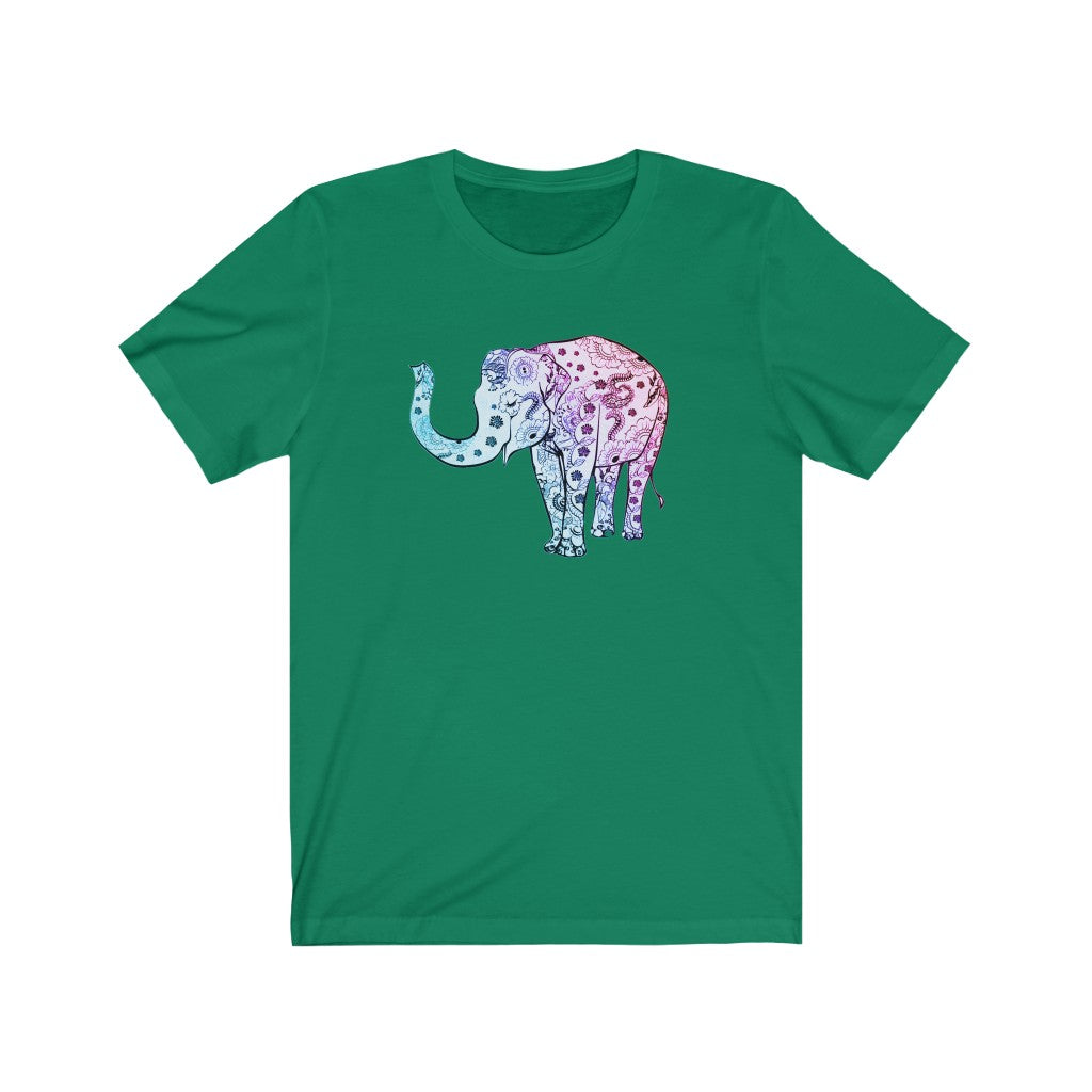 Cheerful Women's Elephant Shirt - Short Sleeve Unisex Elephant Tee, Cute Boho Elephant Print on Shirt, Smiling Elephant Shirt