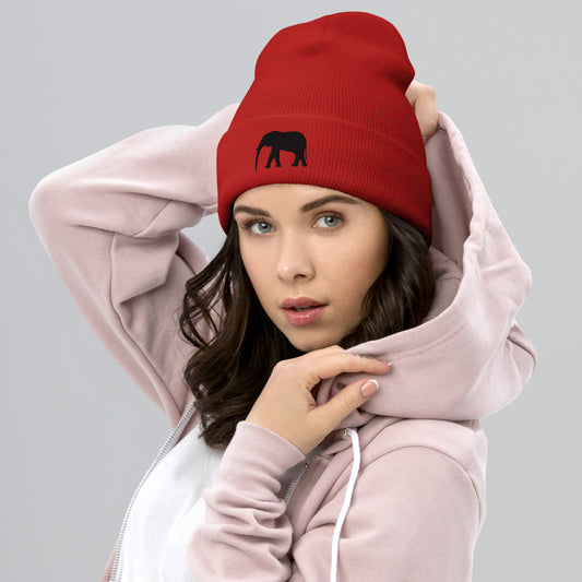 Embroidered Elephant Cuffed Beanie