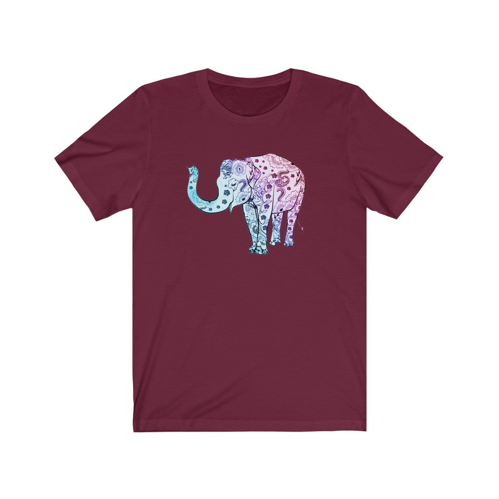 Cheerful Women's Elephant Shirt - Short Sleeve Unisex Elephant Tee, Cute Boho Elephant Print on Shirt, Smiling Elephant Shirt