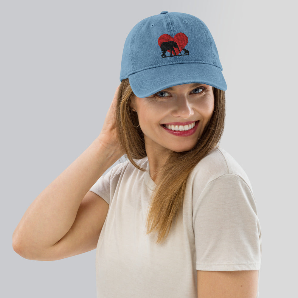 Denim Hat with Heart and Mama and Baby Elephants