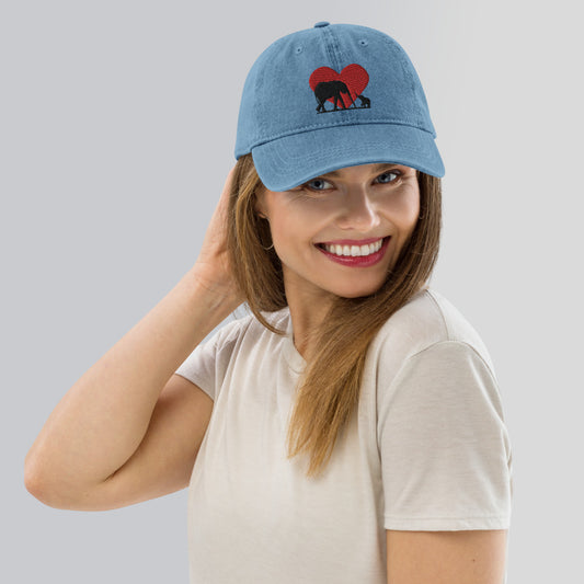 Denim Elephant Hat with Heart and Mama and Baby Elephants