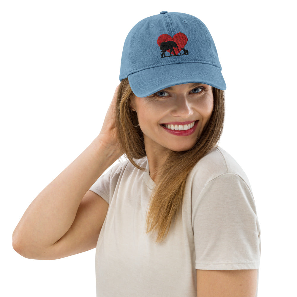 Denim Hat with Heart and Mama and Baby Elephants