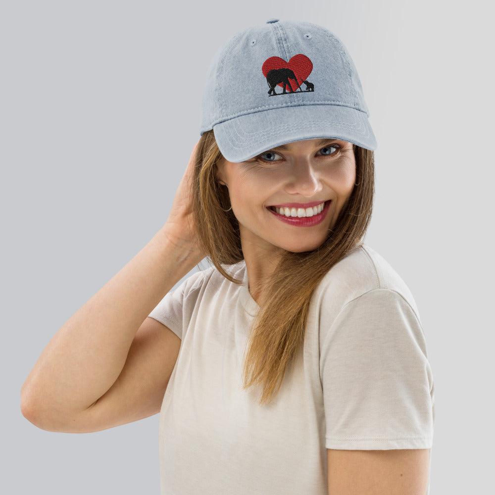 Denim Hat with Heart and Mama and Baby Elephants