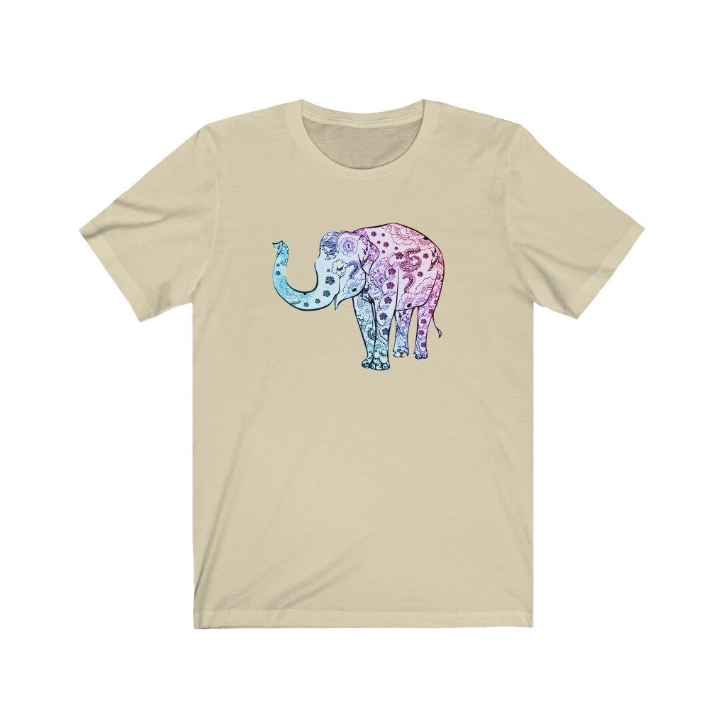 Cheerful Women's Elephant Shirt - Short Sleeve Unisex Elephant Tee, Cute Boho Elephant Print on Shirt, Smiling Elephant Shirt