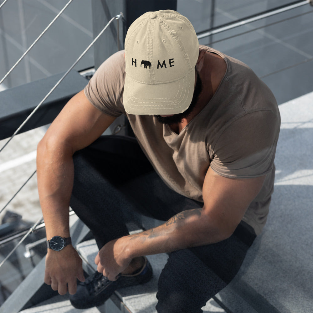 Distressed Dad Hat with Asian Elephant | HOME Hat with Elephant
