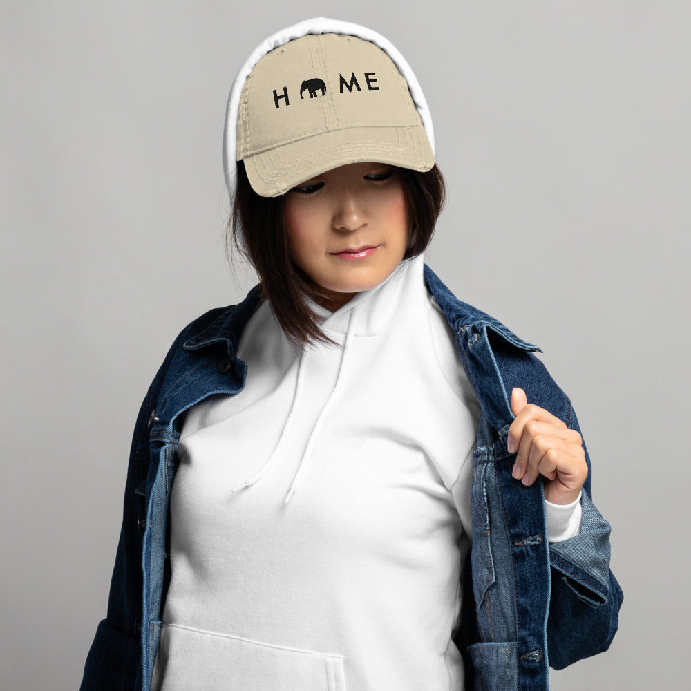 Distressed Dad Hat with Asian Elephant | HOME Hat with Elephant