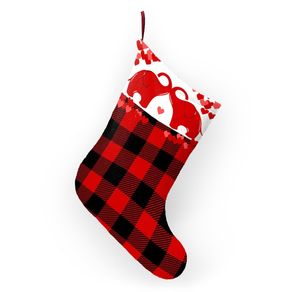 Buffalo Print Elephant Christmas Stocking - Two Red Elephants on Christmas Stocking