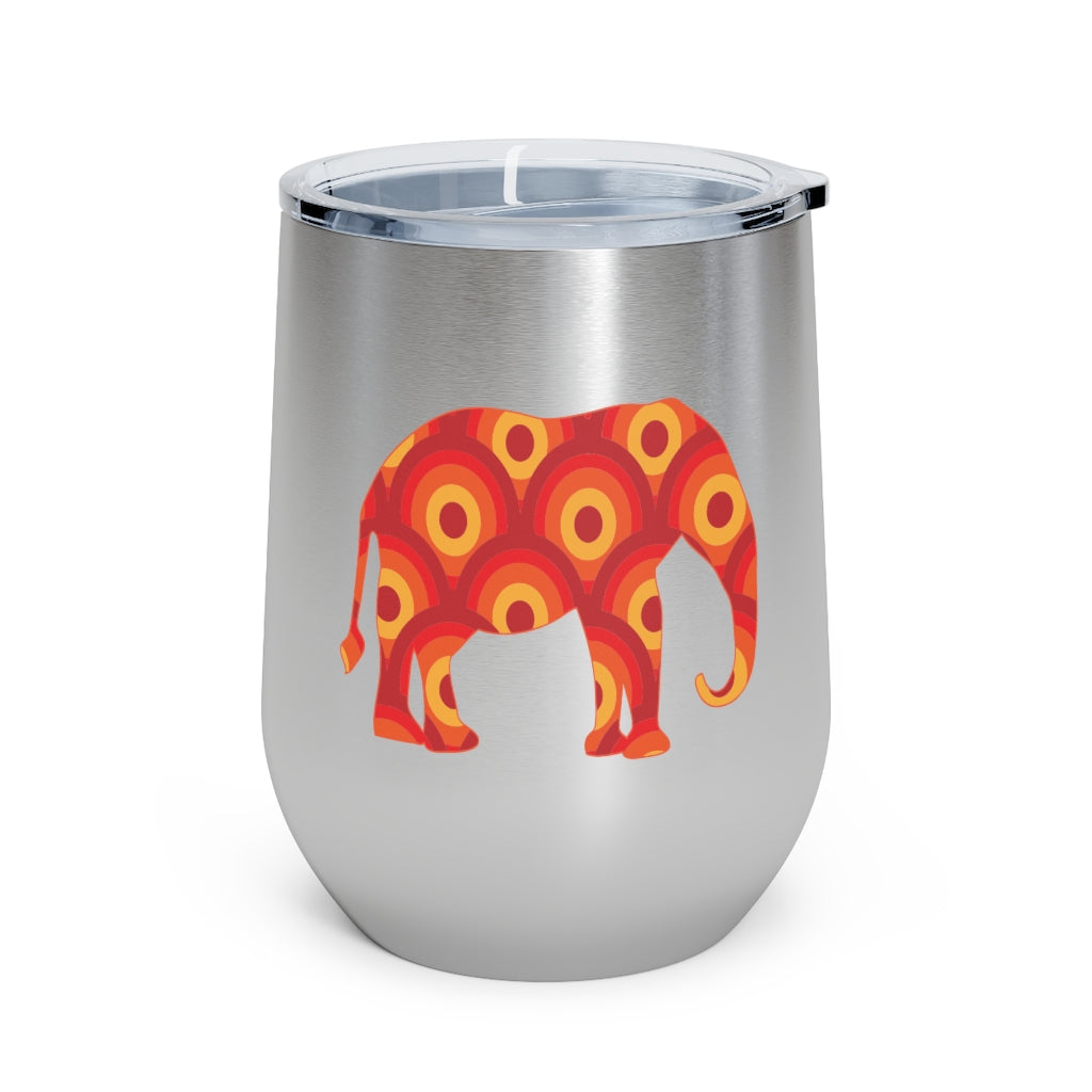 12oz Insulated Wine Tumbler with Retro Circles in an Elephant