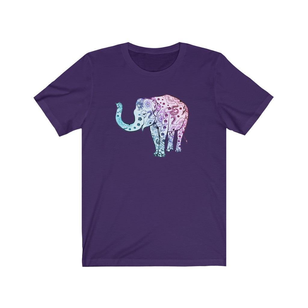 Cheerful Women's Elephant Shirt - Short Sleeve Unisex Elephant Tee, Cute Boho Elephant Print on Shirt, Smiling Elephant Shirt