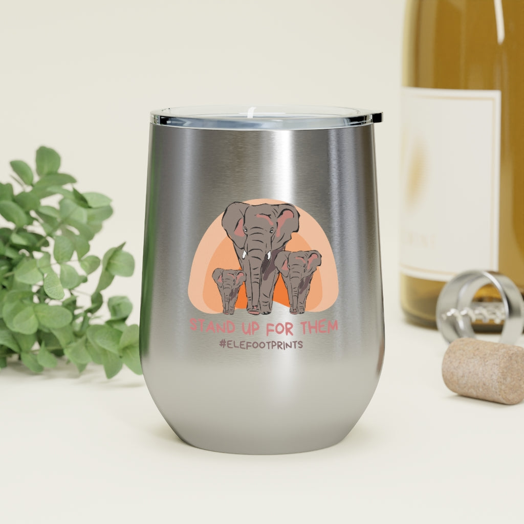 12oz Insulated Wine Tumbler with Elephants - Stand Up for Elephants
