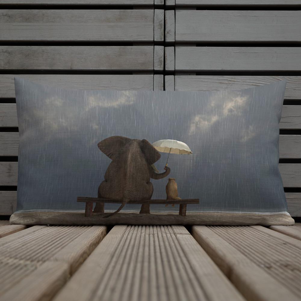 Elephant Holding Umbrella Premium Pillow