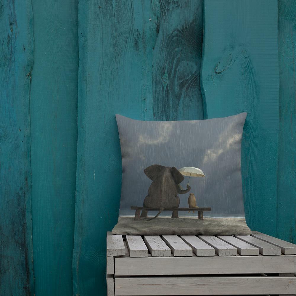 Elephant Holding Umbrella Premium Pillow 18×18