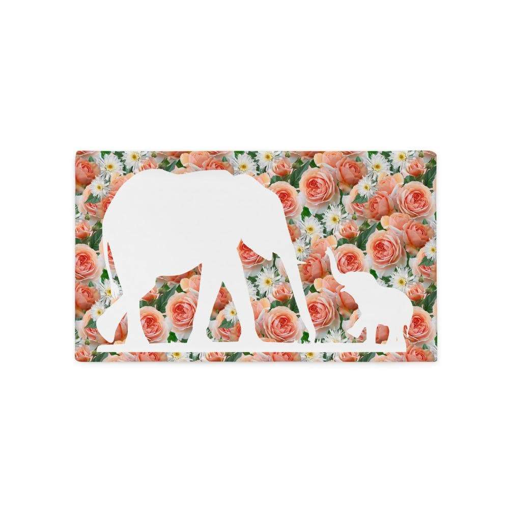Elephant Pillow Case - Mama and Baby Elephant with Spring Flowers (PILLOW CASE ONLY)