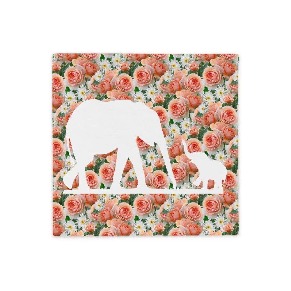 Elephant Pillow Case - Mama and Baby Elephant with Spring Flowers (PILLOW CASE ONLY)