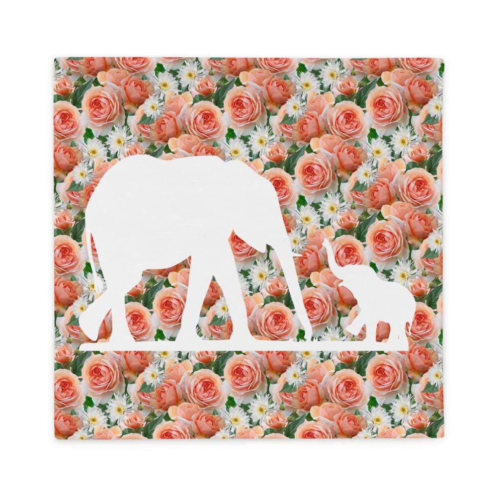 Elephant Pillow Case - Mama and Baby Elephant with Spring Flowers (PILLOW CASE ONLY)