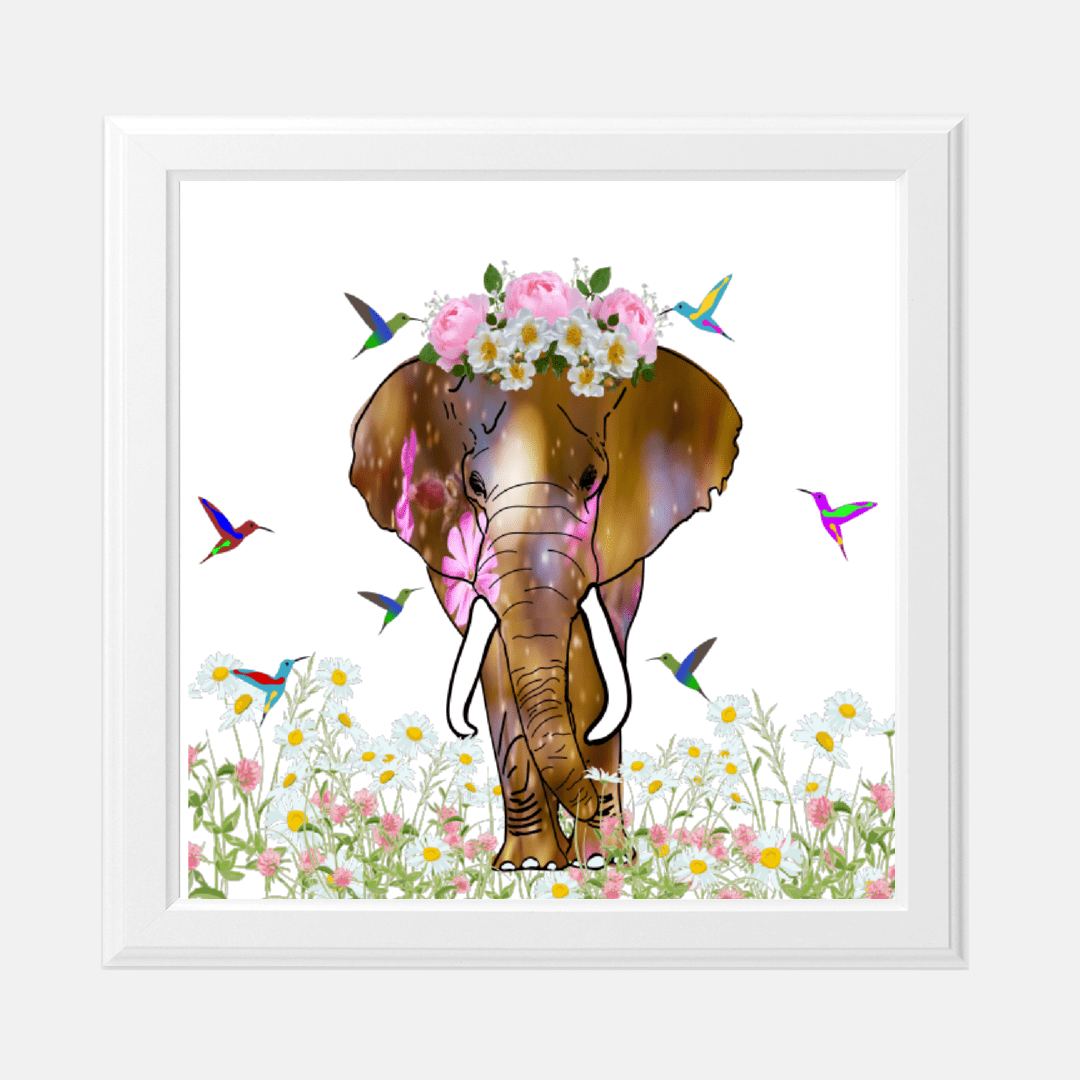Elephant Prints 8 x 8 - Field of Dreams Elephant Print without Frame