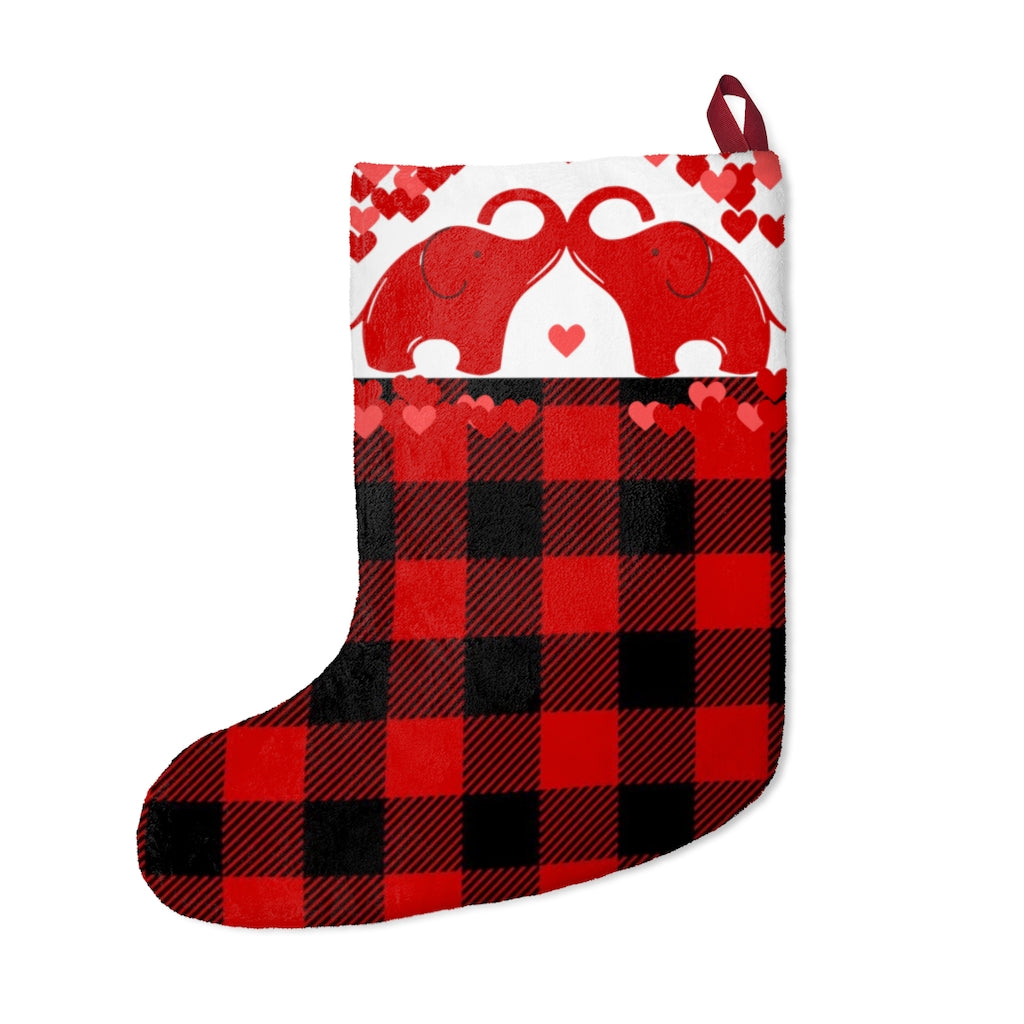 Buffalo Print Elephant Christmas Stocking - Two Red Elephants on Christmas Stocking
