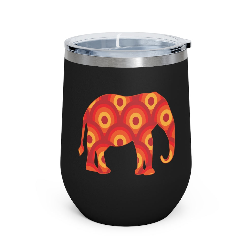 12oz Insulated Wine Tumbler with Retro Circles in an Elephant