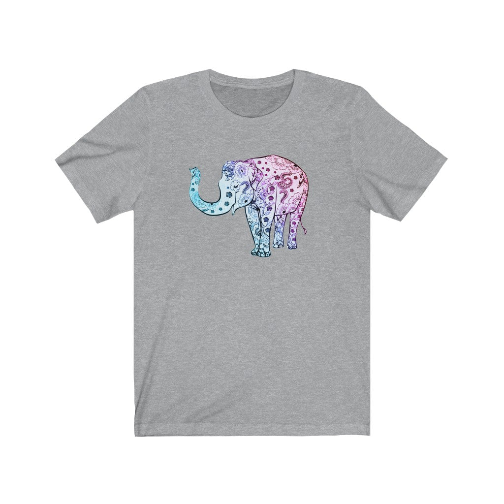 Cheerful Women's Elephant Shirt - Short Sleeve Unisex Elephant Tee, Cute Boho Elephant Print on Shirt, Smiling Elephant Shirt