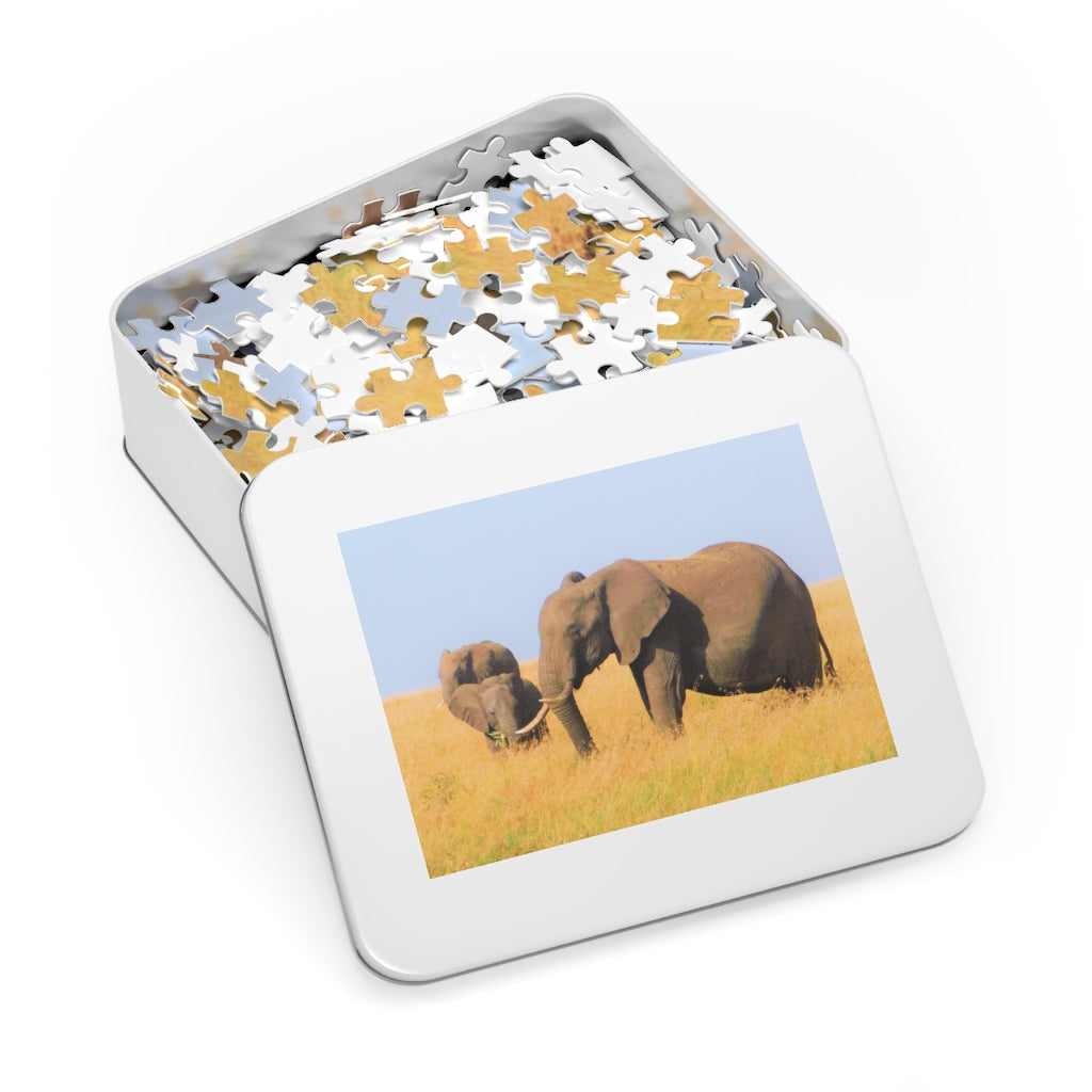 Elephant Mama with Babies Puzzle with 252 Pieces or 500 Pieces | Elephant Mom Jigsaw Puzzle | Baby Elephant Puzzle
