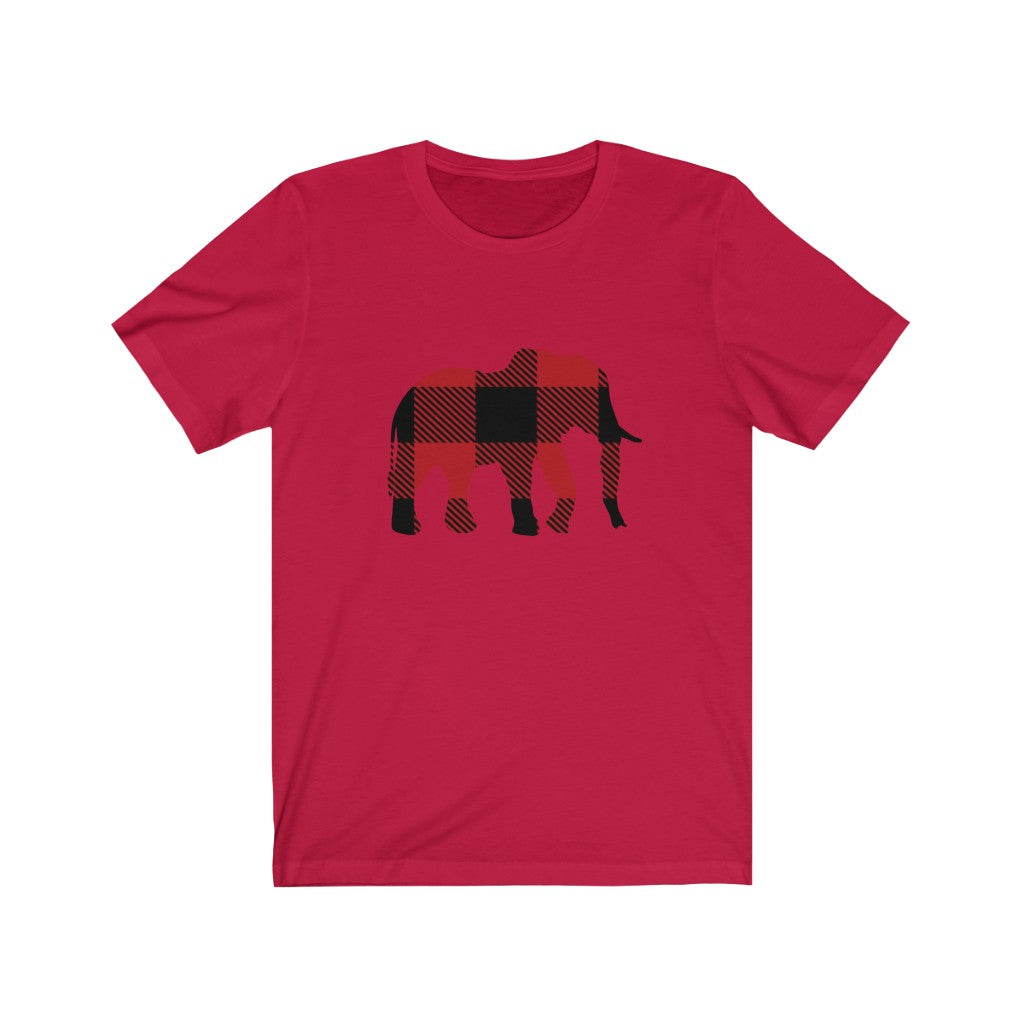 Men's Elephant Shirt with Buffalo Print, Women's Elephant Shirt with Buffalo Print - Unisex Jersey Short Sleeve Elephant Tee Buffalo Print, Men's Christmas Elephant Shirt, Women's Christmas Elephant Shirt