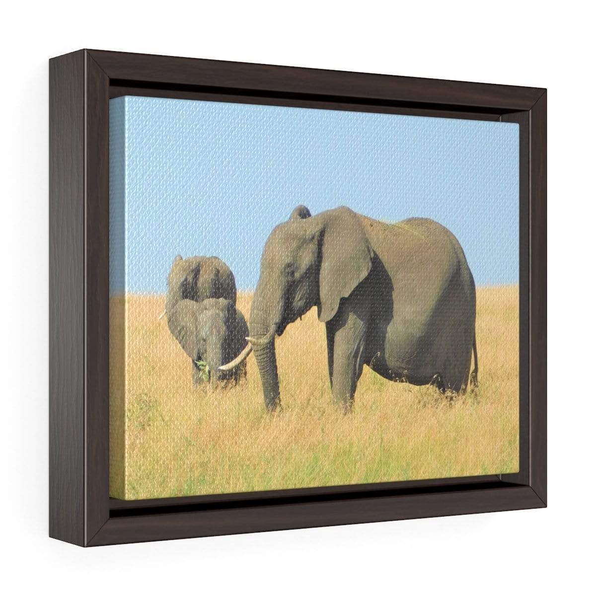 Framed Elephant Canvas - Elephant Family Grazing