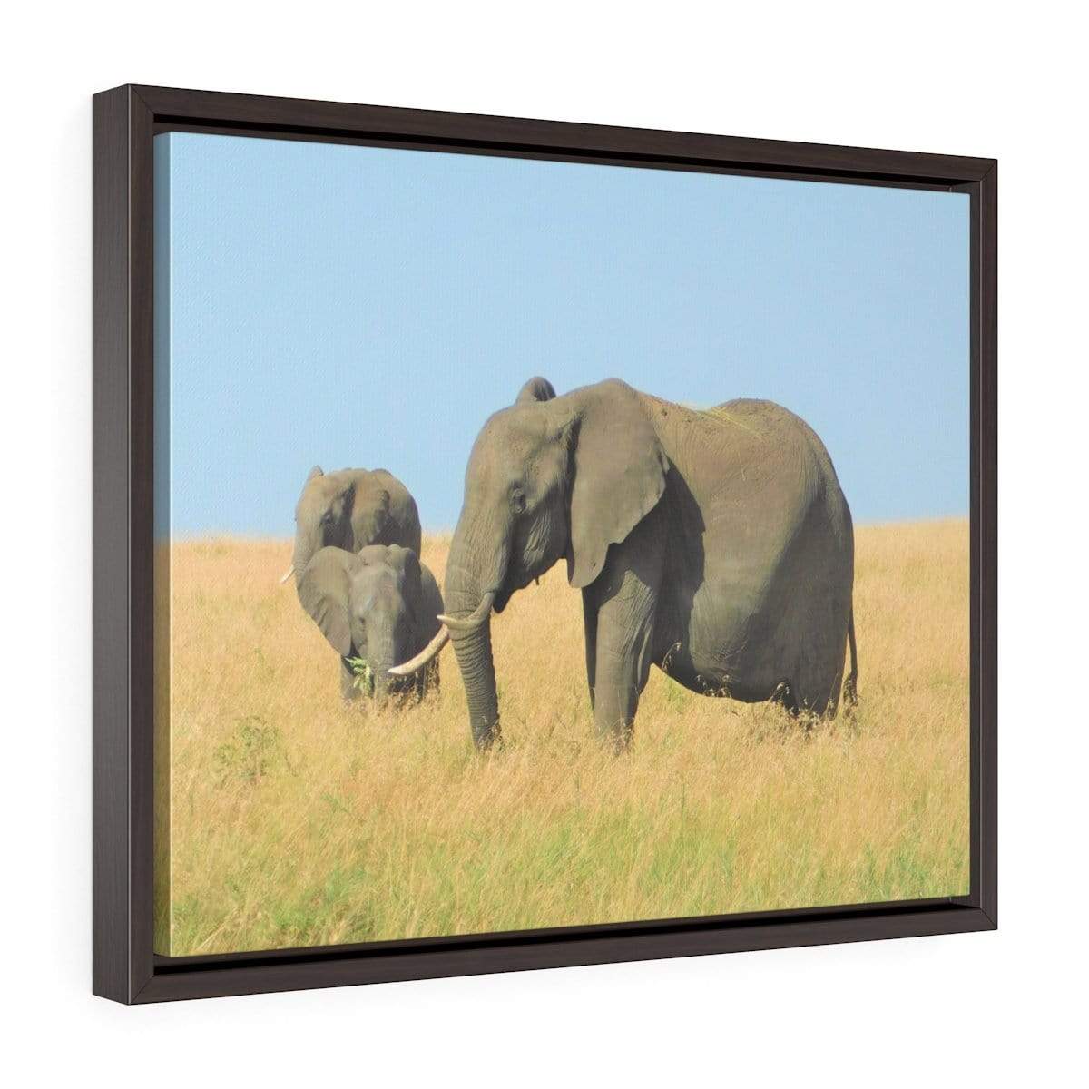 Framed Elephant Canvas - Elephant Family Grazing