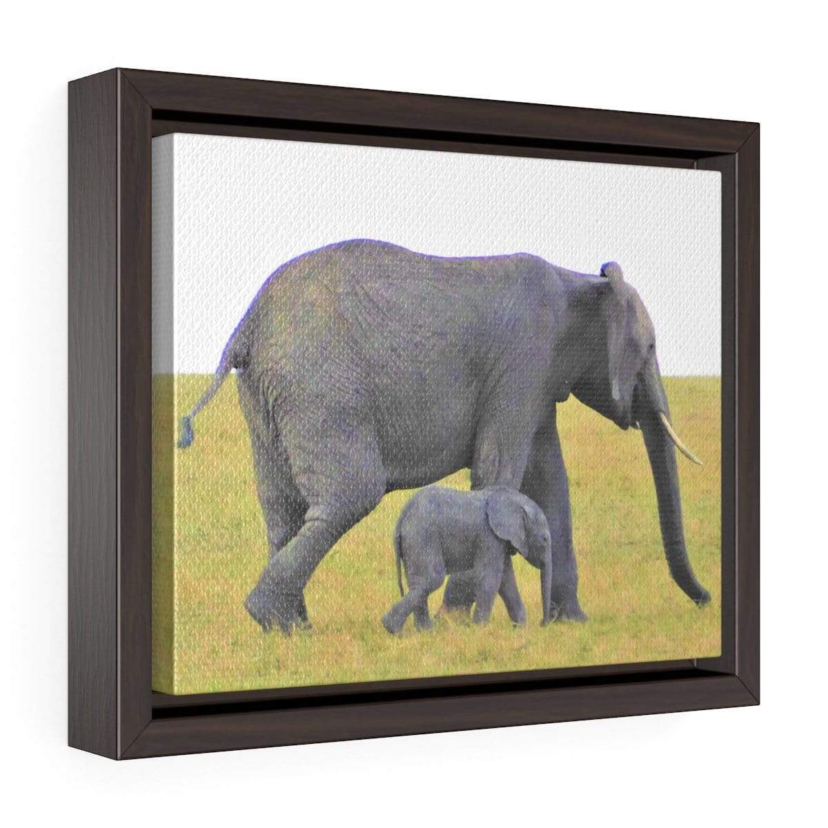Framed Elephant Canvas - Mama and Baby Elephants Walking