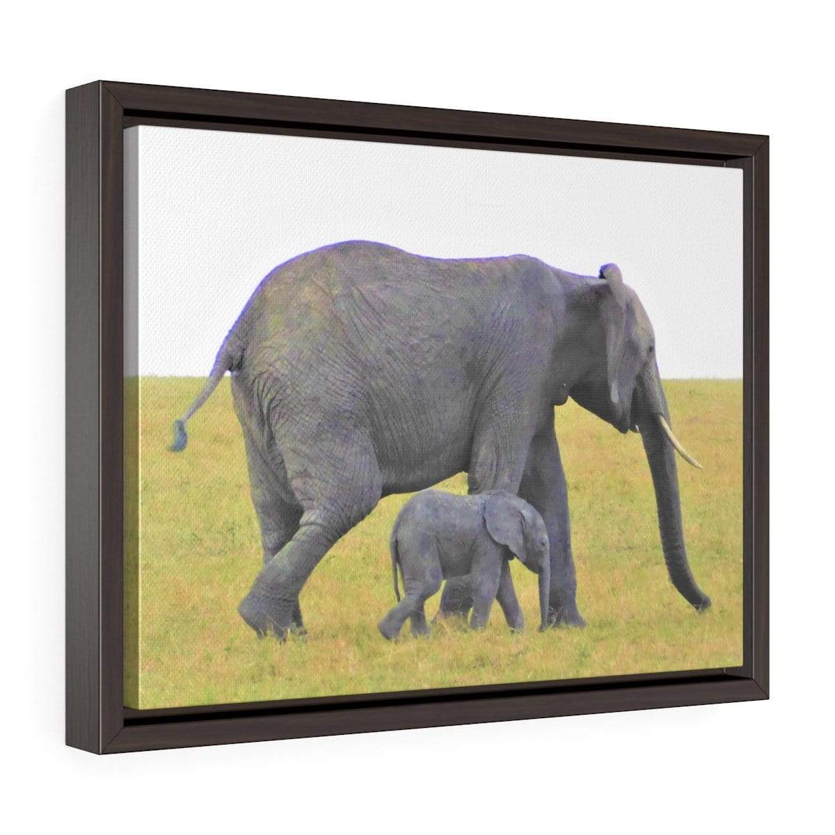 Framed Elephant Canvas - Mama and Baby Elephants Walking