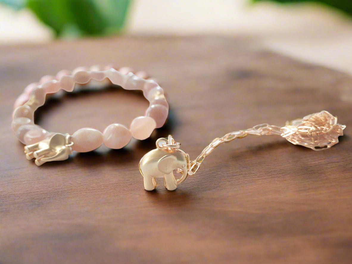 Gold African Elephant Bracelet and Necklace Set