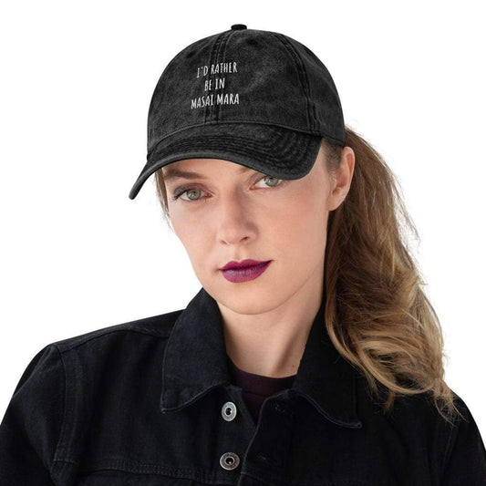 I'd Rather be in Masai Mara Vintage Cotton Twill Cap Black