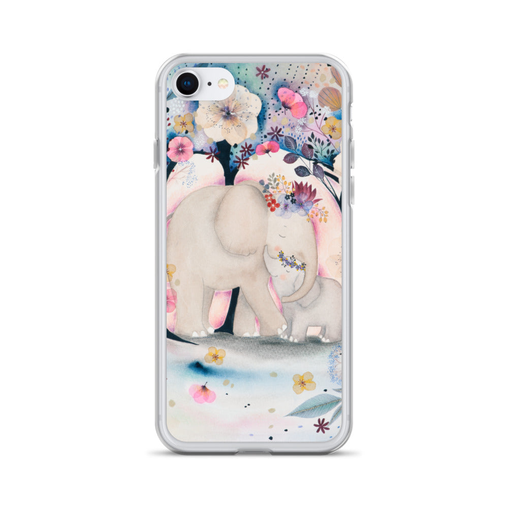 iPhone Case with Ethereal Baby Elephant Princess Illustration and Flow iPhone Case with Ethereal Baby Elephant Princess Illustration and Flow