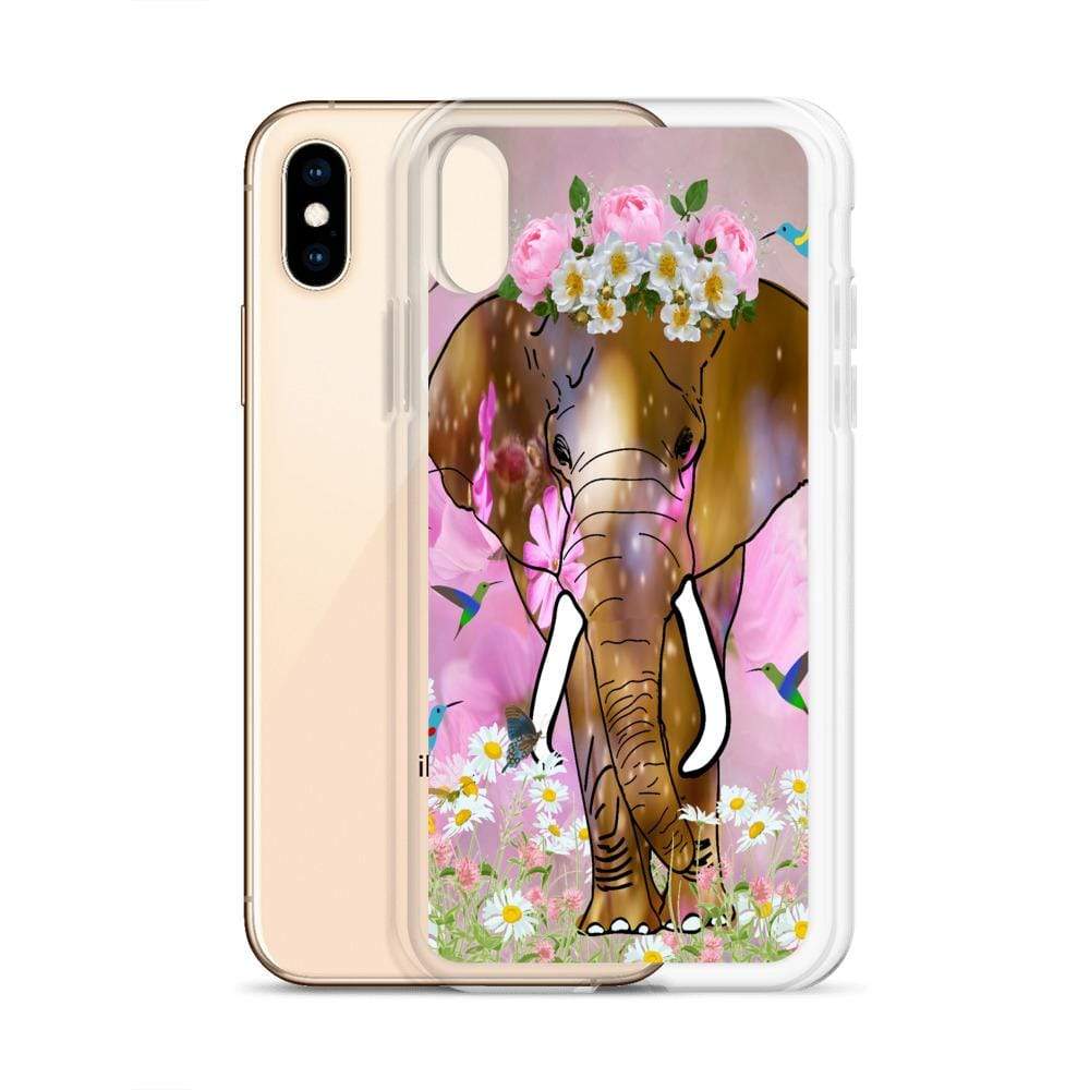 iPhone Case with African Elephant Illustration - Field of Dreams Elephant with Flower Crown