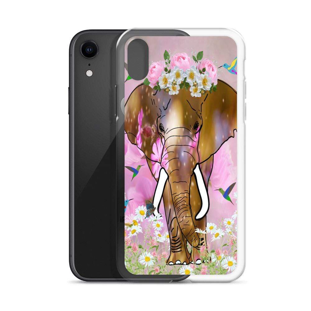 iPhone Case with African Elephant Illustration - Field of Dreams Elephant with Flower Crown
