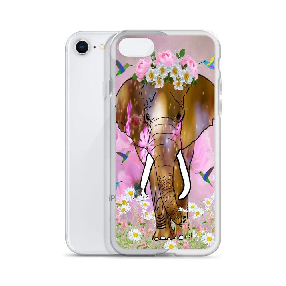 iPhone Case with African Elephant Illustration - Field of Dreams Elephant with Flower Crown