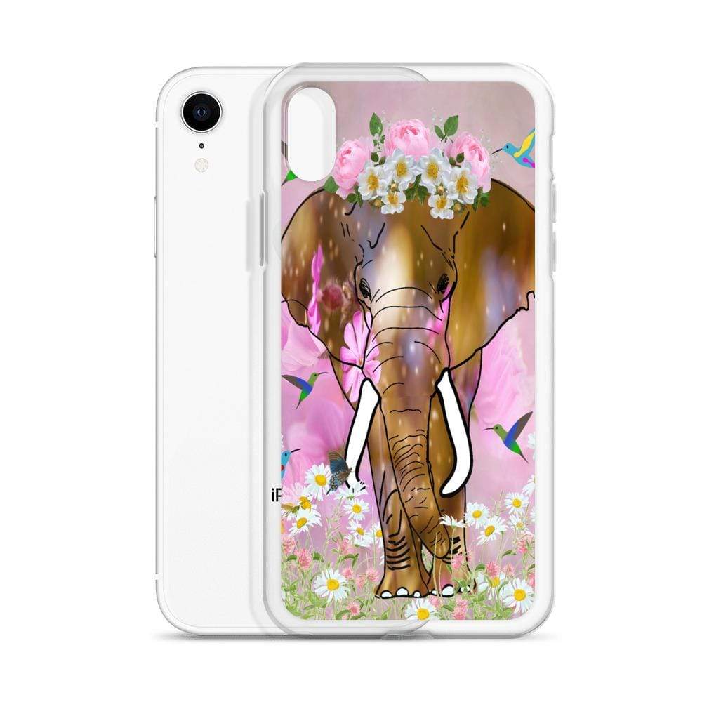 iPhone Case with African Elephant Illustration - Field of Dreams Elephant with Flower Crown