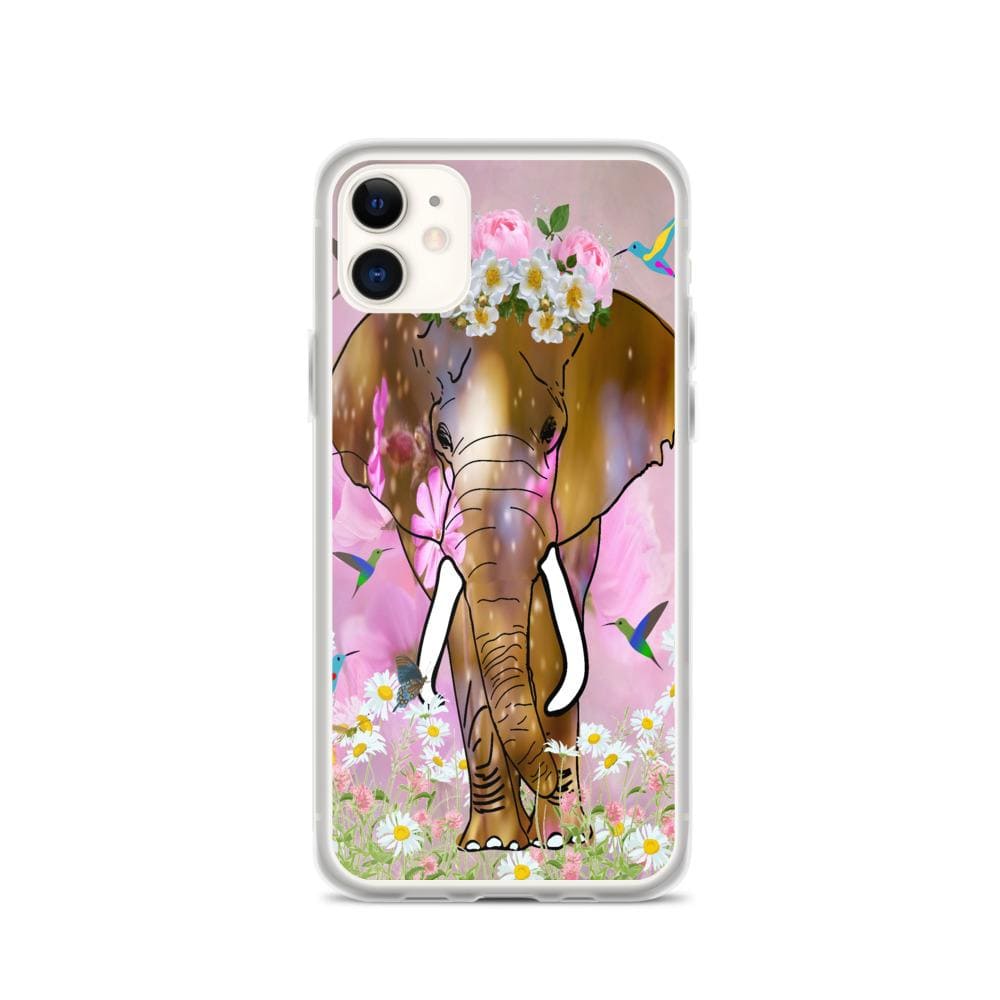iPhone Case with African Elephant Illustration - Field of Dreams Elephant with Flower Crown