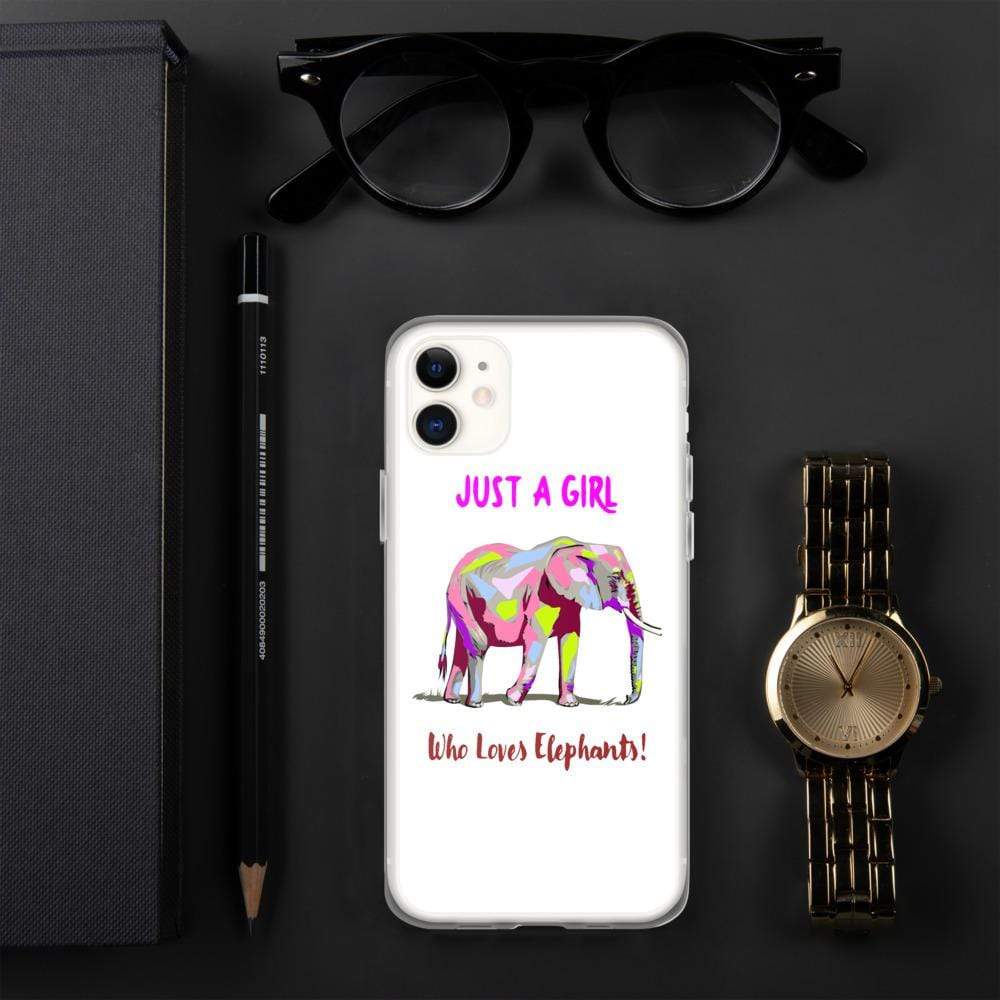 iPhone Elephant Case - Just a Girl who Loves Elephants with Writing, Multicolored Elephant iPhone Case