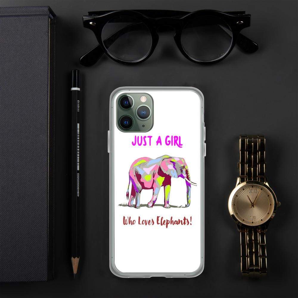 iPhone Elephant Case - Just a Girl who Loves Elephants with Writing, Multicolored Elephant iPhone Case