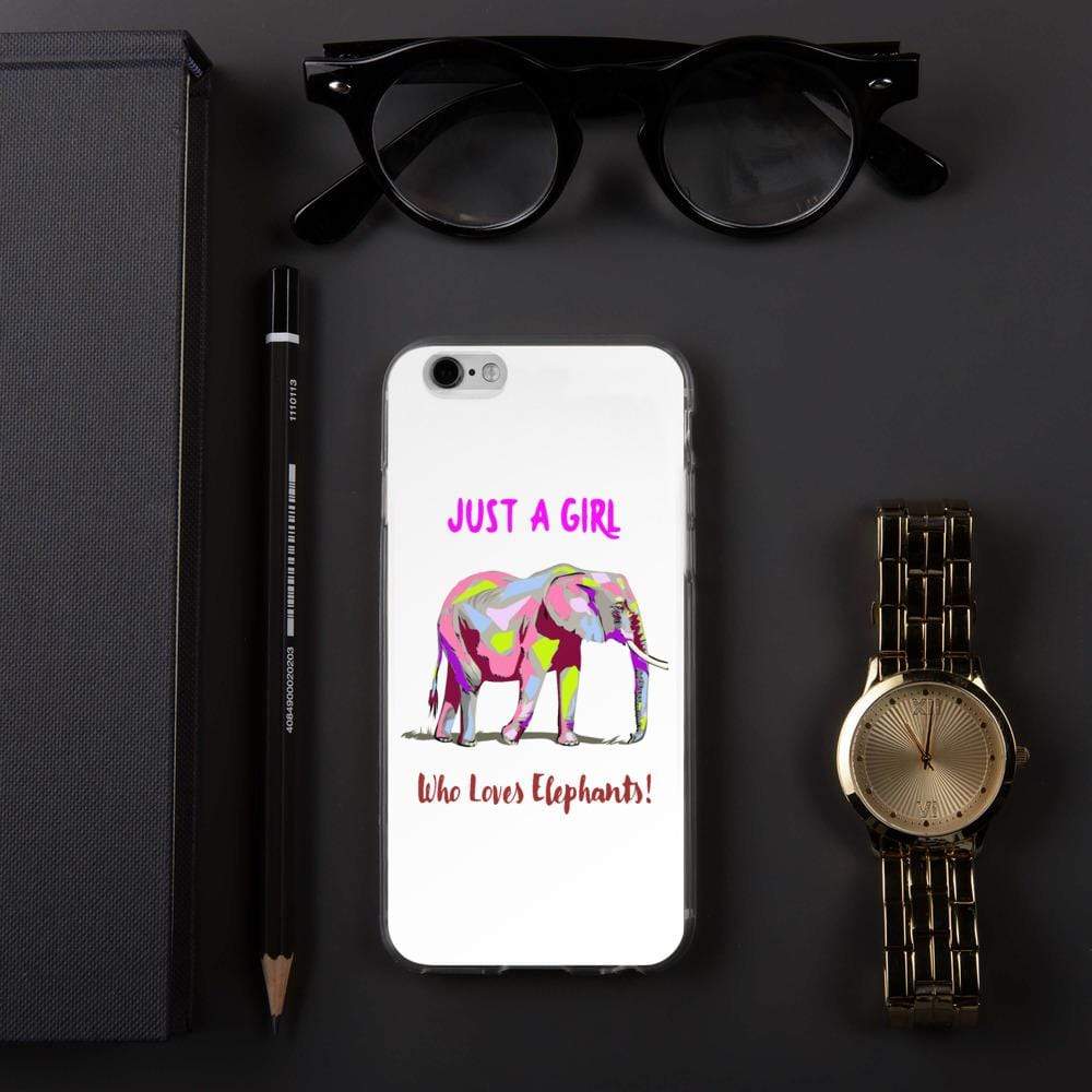 iPhone Elephant Case - Just a Girl who Loves Elephants with Writing, Multicolored Elephant iPhone Case