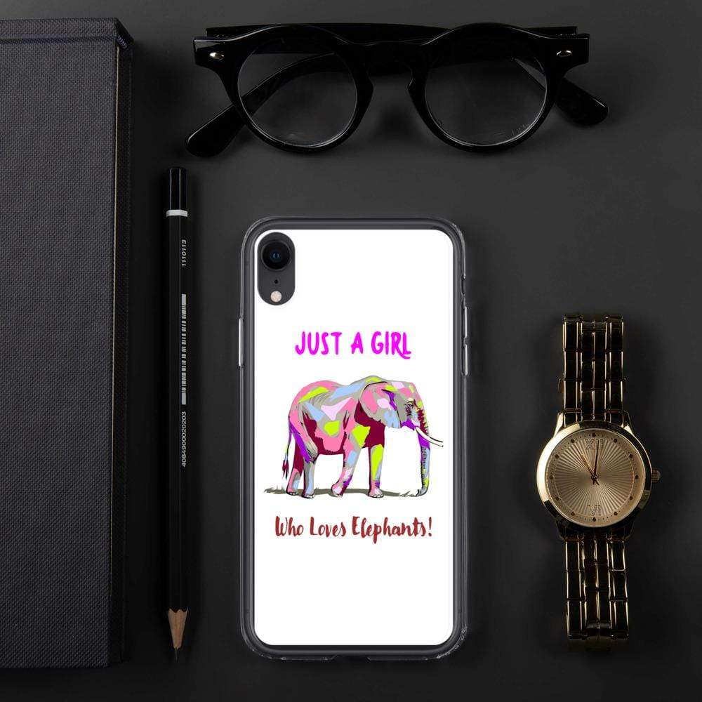 iPhone Elephant Case - Just a Girl who Loves Elephants with Writing, Multicolored Elephant iPhone Case
