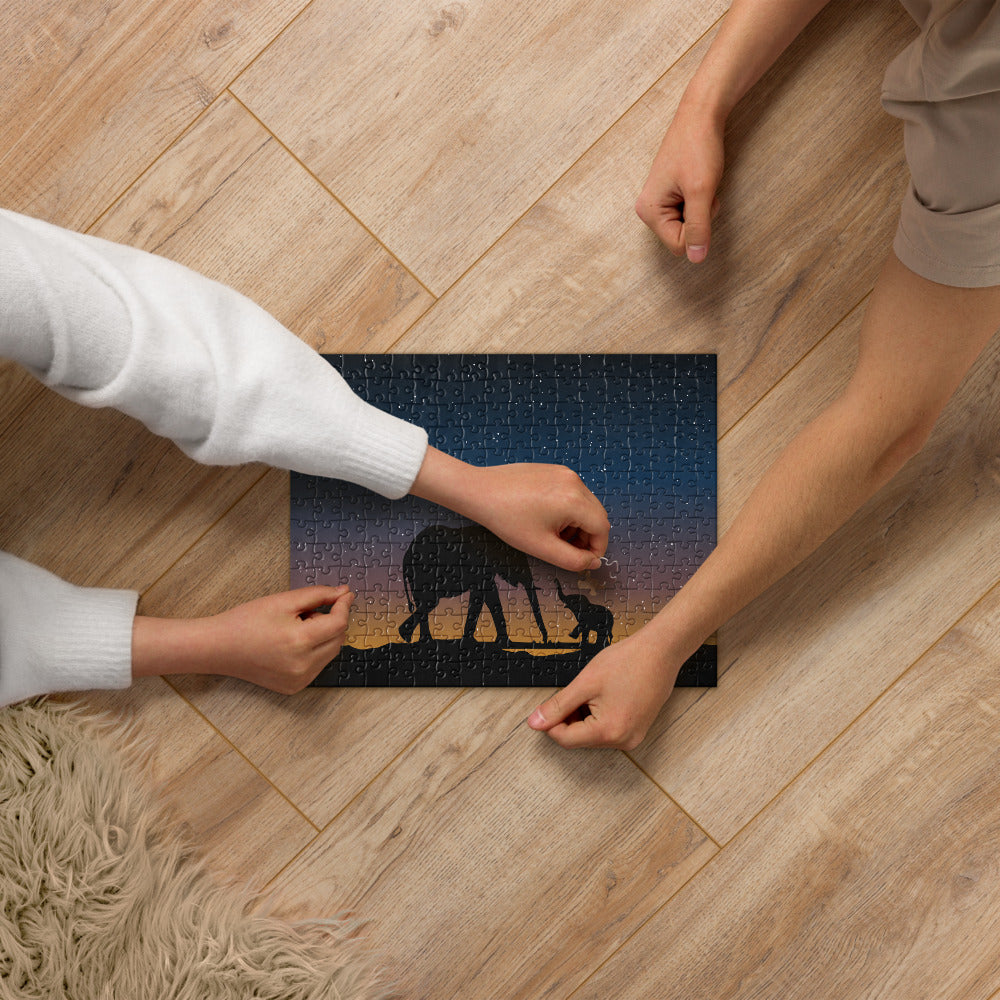 Starry Night Elephants Jigsaw Puzzle | Elephant Puzzle | Mama and Baby Elephant Puzzle | Fun Animal Puzzle | 520 Piece Jigsaw Puzzle for Adults | 252 Piece Jigsaw Puzzle for Adults | Family Games