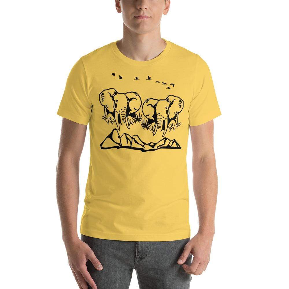 Jumbo Elephant with Mountains and Bird Short-Sleeve Unisex T-Shirt Yellow / S